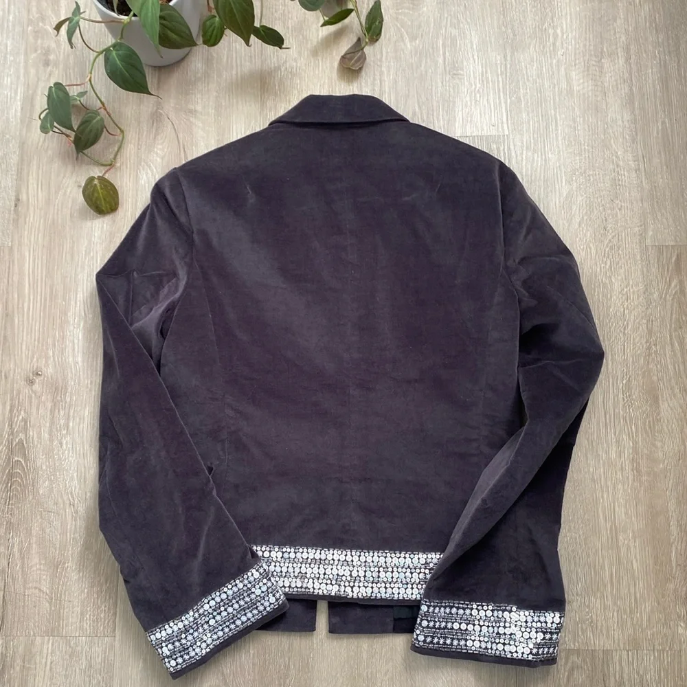Tory Burch Grey Velvet Natasha Sequin Embellished Blazer EUC